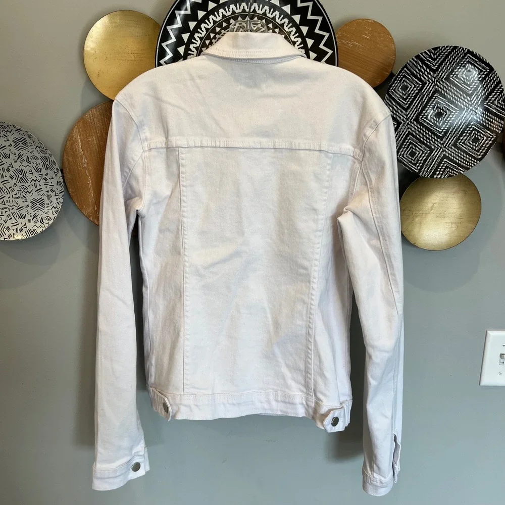 Amalli Talli Womens NWOT White‎ Denim Trucker Jacket Tall Small  Collared Button